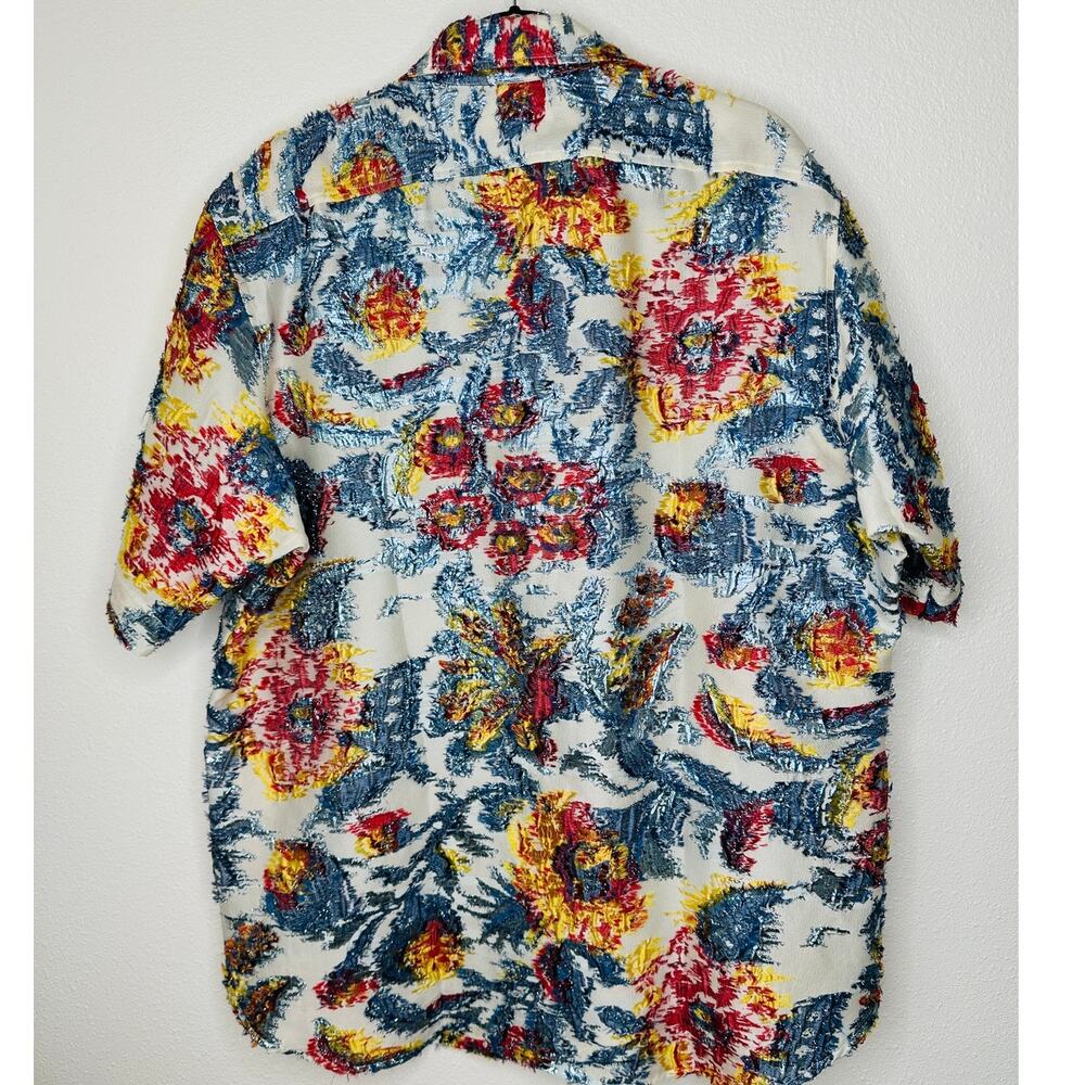 Libertine Cream Red Blue Gold Metallic Embroidered Button  Short Sleeve Shirt L - Picture 10 of 12